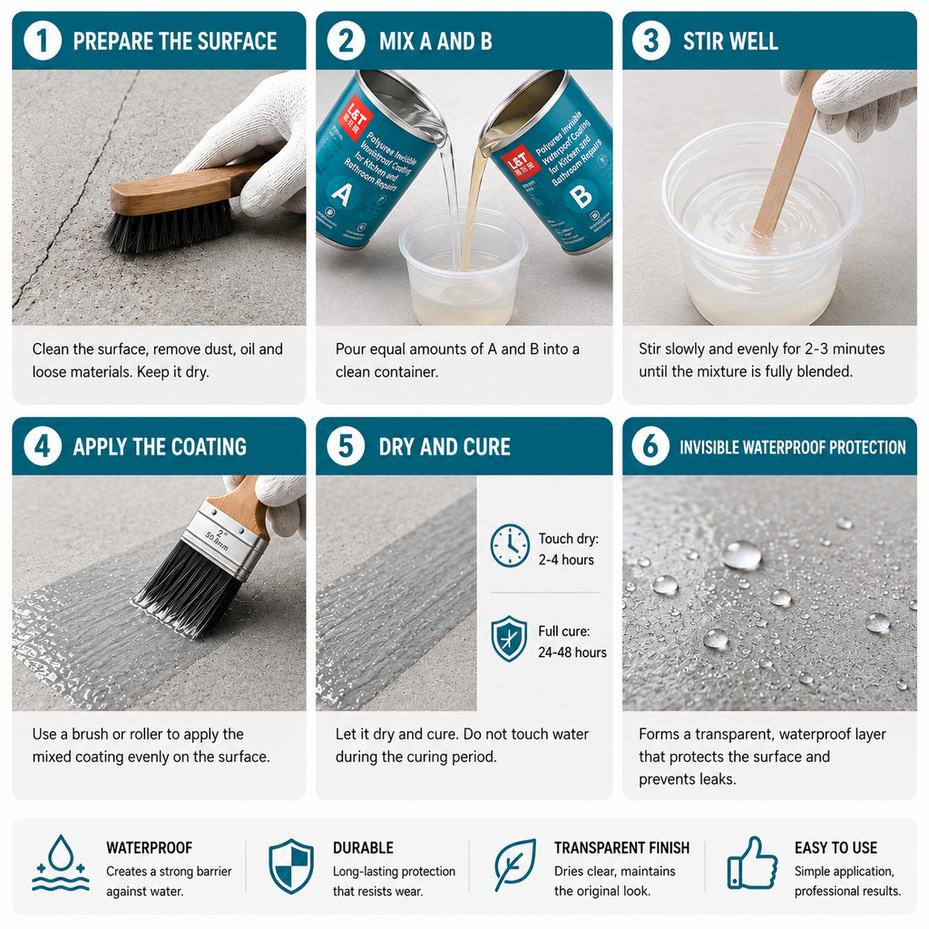 Invisible Waterproof Coating for Bathroom & Kitchen Tile Leak Repair