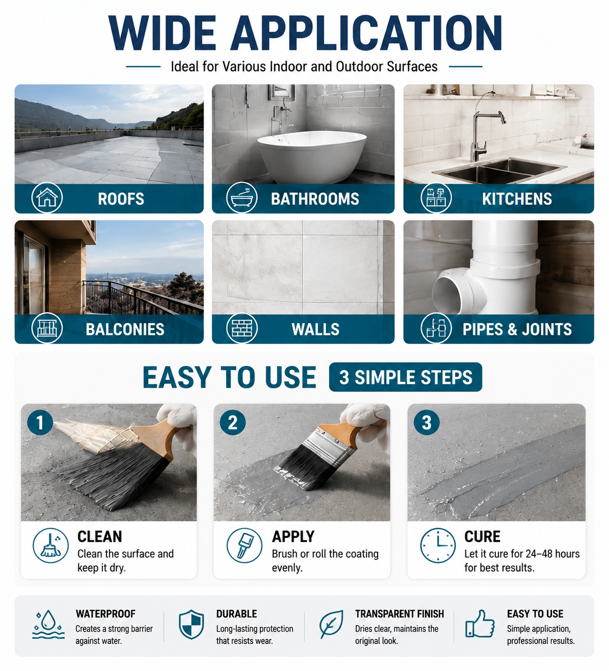 Invisible Waterproof Coating for Bathroom & Kitchen Tile Leak Repair